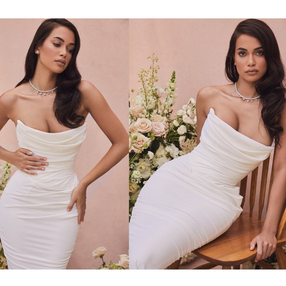 House of CB 'Esmee' Ivory Draped Strapless Bridal Gown Wedding Dress NWOT SIZE S - Picture 5 of 15